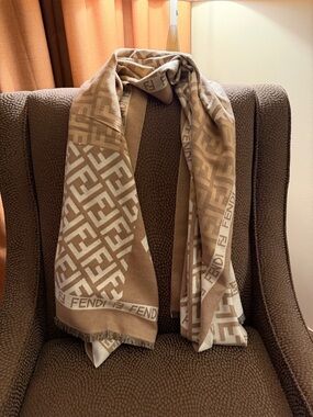 Big huge wrap Beige and Brown Monogram Scarf 100% genuine cashmere blend